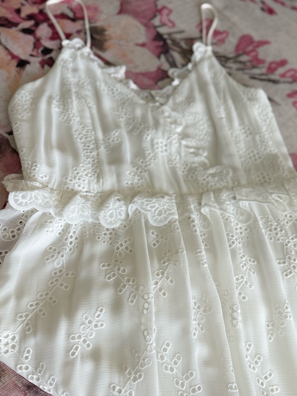 H&M White Eyelet Lace Spaghetti-Strap Formal Dress